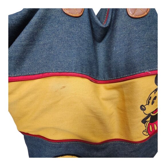 Disney Vintage 90's Expandable Duffle Cotton Denim Leather Weekend Bag & Hat - Picture 15 of 15